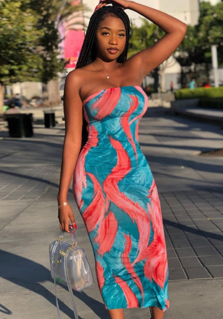 Summer Party Sexy Tie Dye Under-Knee Length Tube Dress