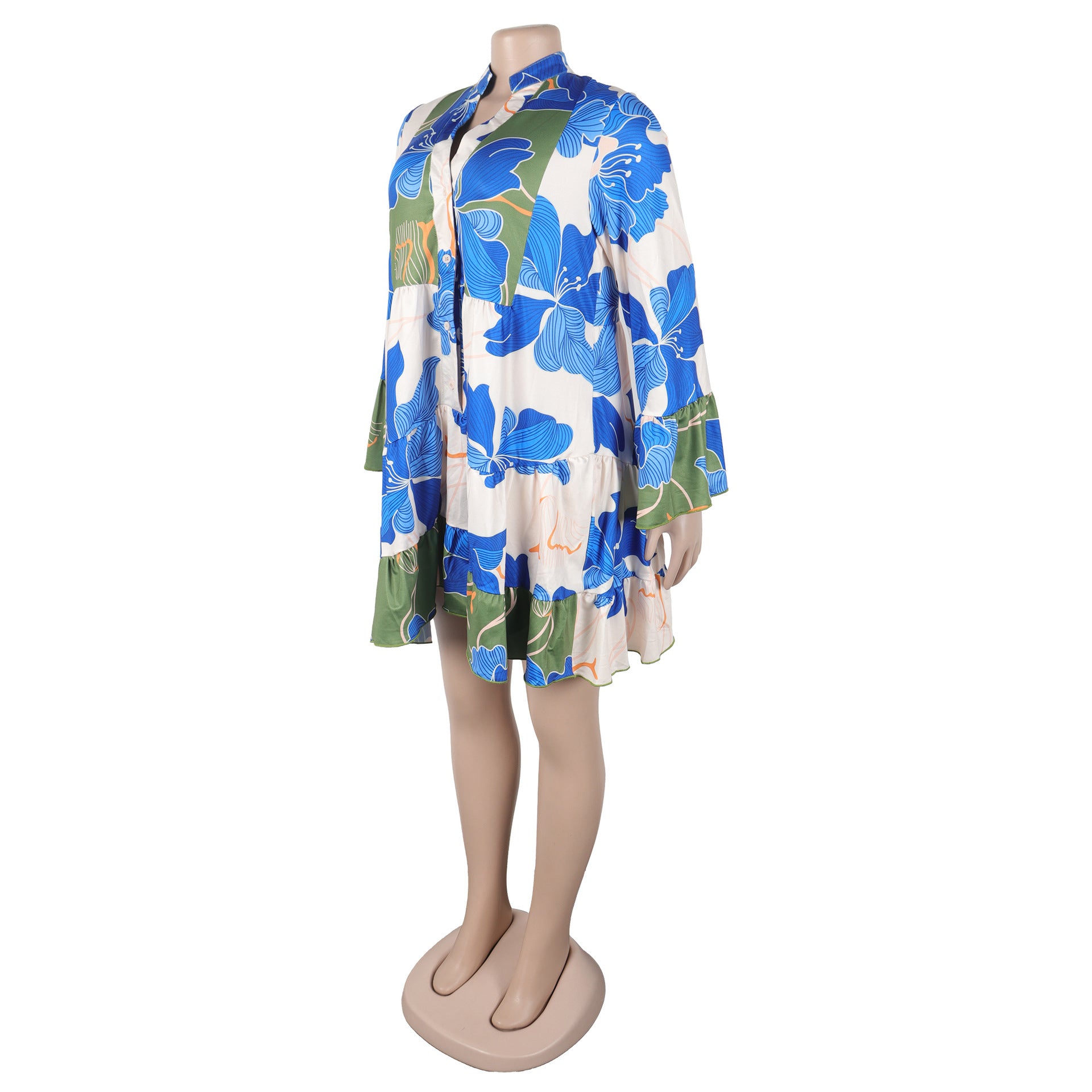 Women Elegant Floral Print V-Neck Patchwork Contrast Color Mini Dress 17