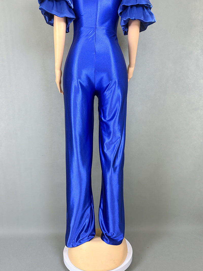 Women Slash Shoulder piled sleeve party Jumpsuit 19