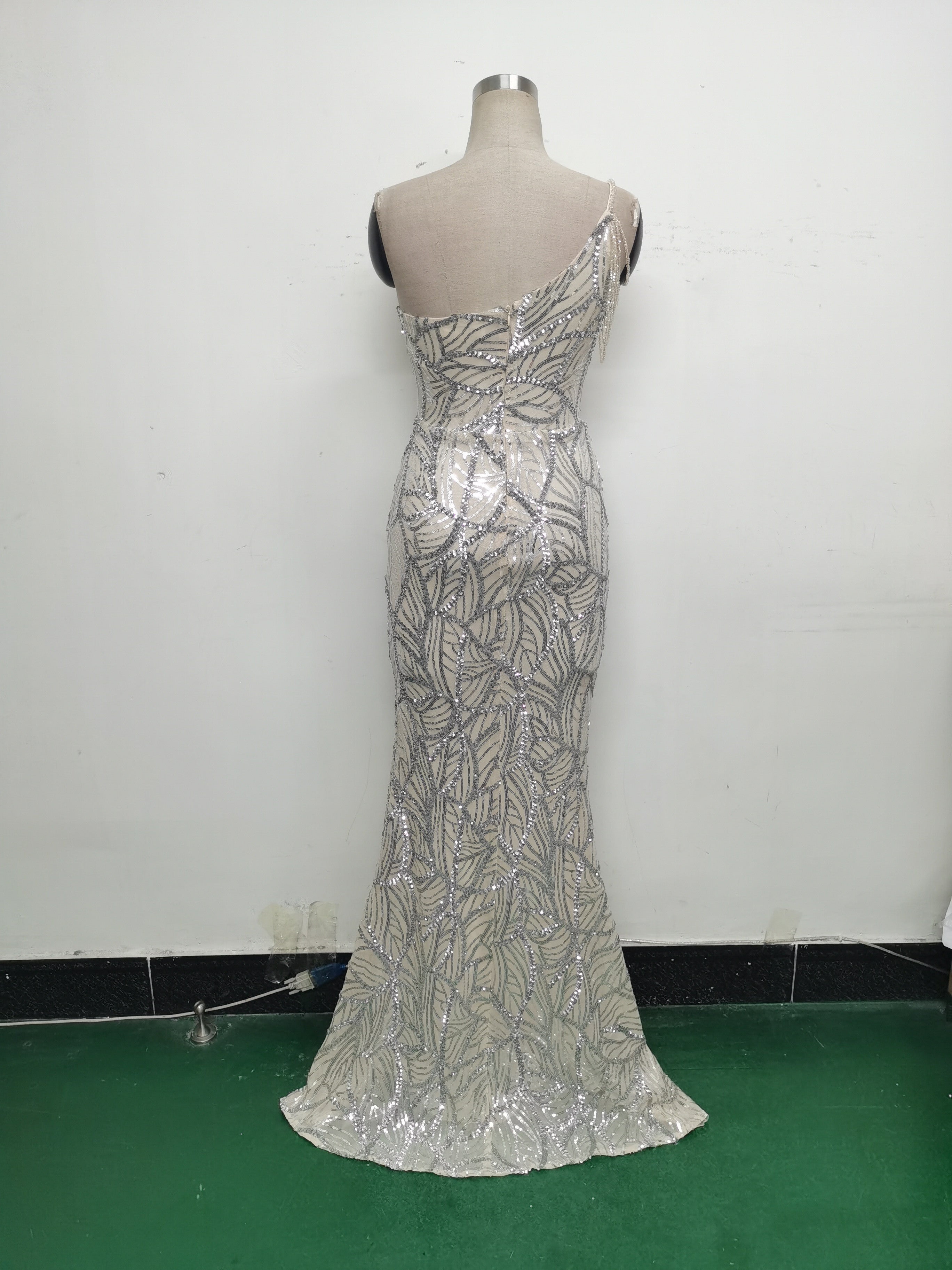 Women One Shoulder Beaded Sequin Embroidery Formal Party Prom Wedding Evening Dress 45