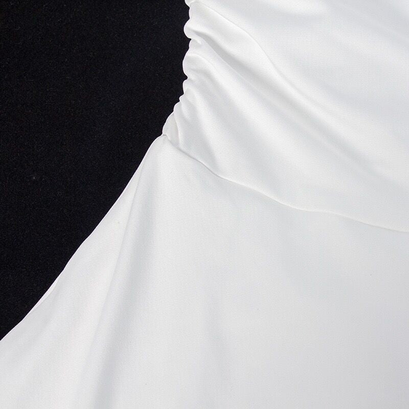 Women Solid Halter Neck Pleated Irregular Mini Dress 15