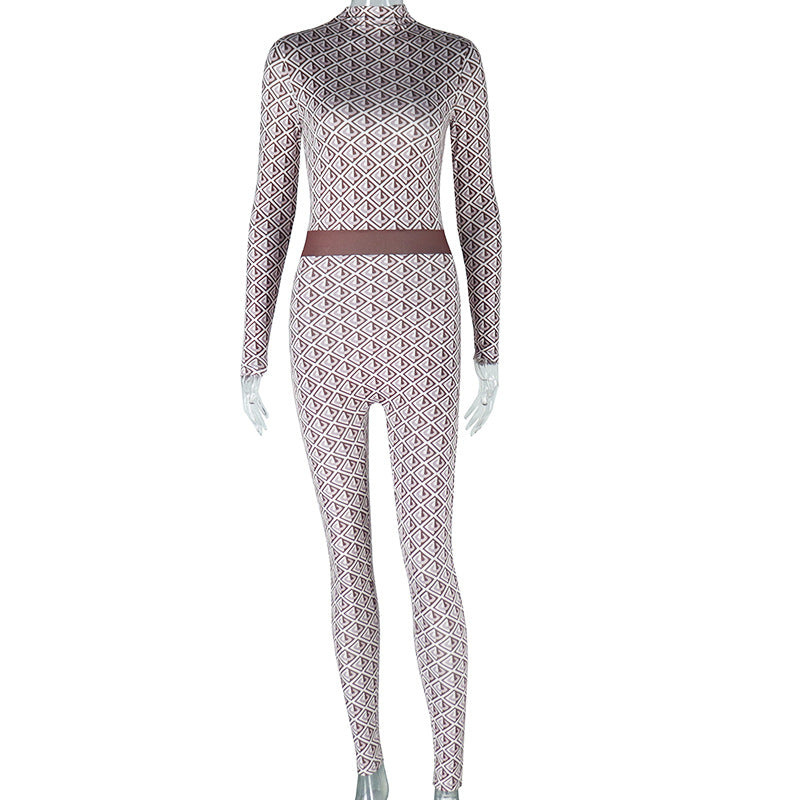 Women Printed Streetwear Round Neck Long Sleeve Jumpsuit 7