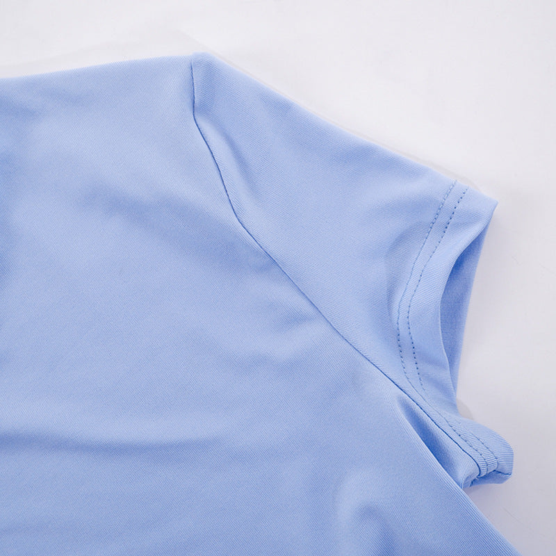 Women's Spring Solid Short Sleeve Crop Two Piece Skirt Set 27