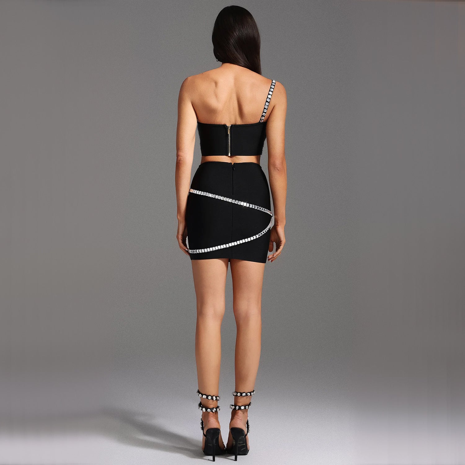 Women Diamond Strapless Top and Skirt Two-Piece Set 4