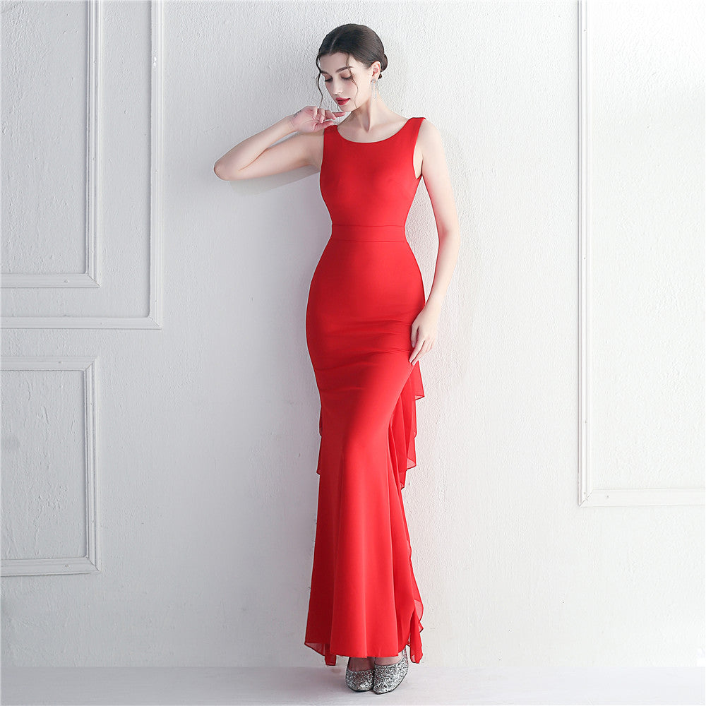 beaded satin plus chiffon wedding dinner etiquette sexy dress 6