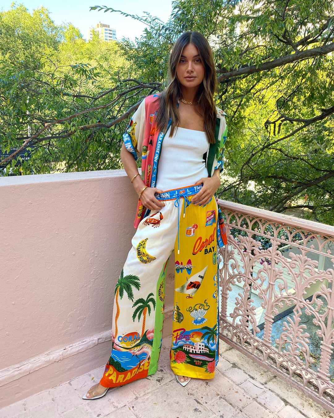 Summer Women Loose Printed Shirt Trousers Two-piece Set 5