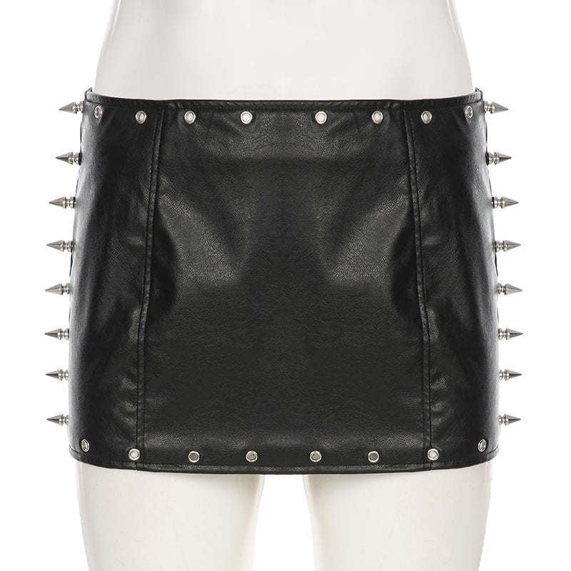 Women's clothing rivet punk sexy  pu Leather mini skirt 11