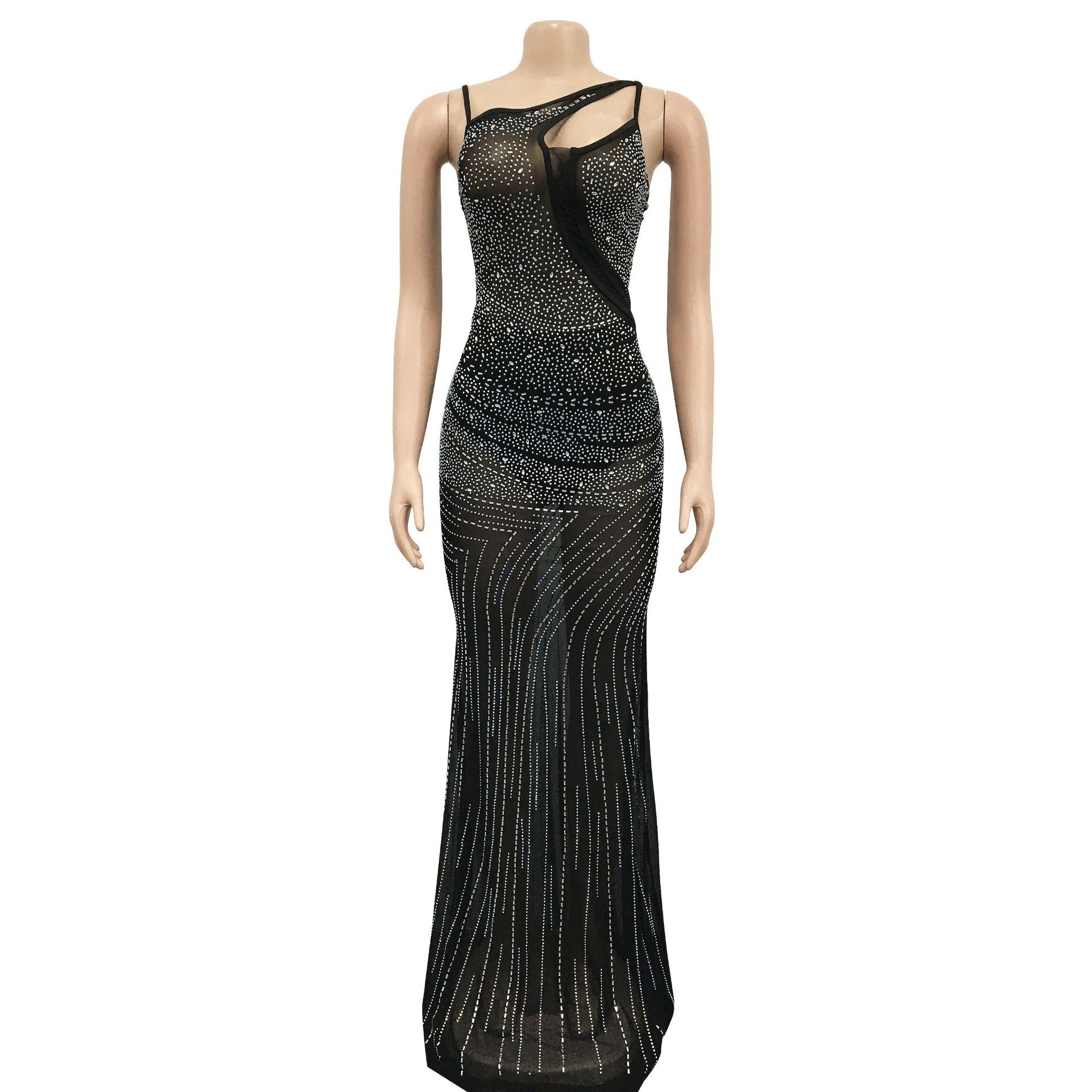 Women'S Fashion Mesh Beaded Sleeveless Straps V-Neck Maxi Dress 16