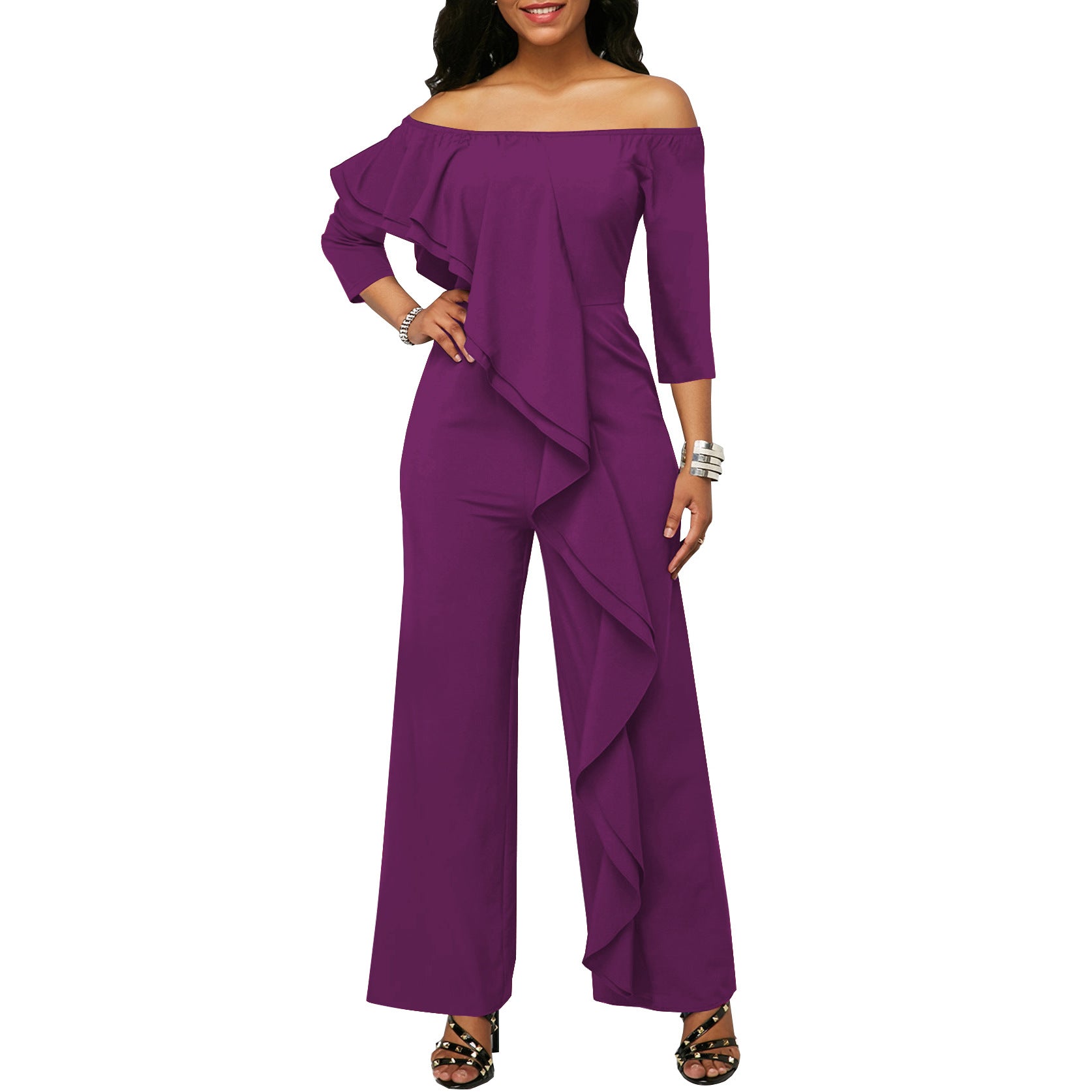 Women Sexy Off Shoulder Ruffle Jumpsuit 8