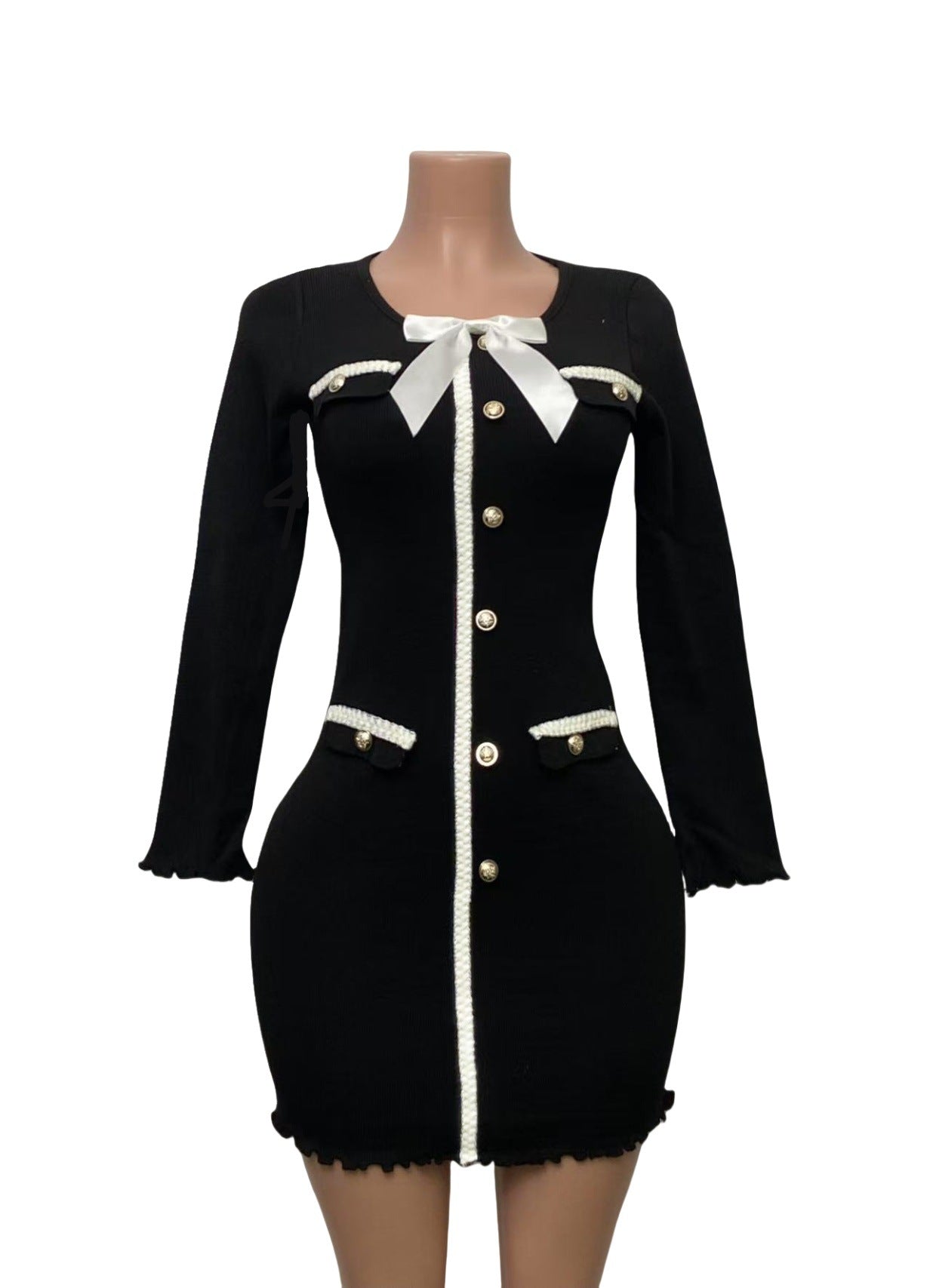 Chic Fashion Knit Long-Sleeve Bodycon Women's Dress 5