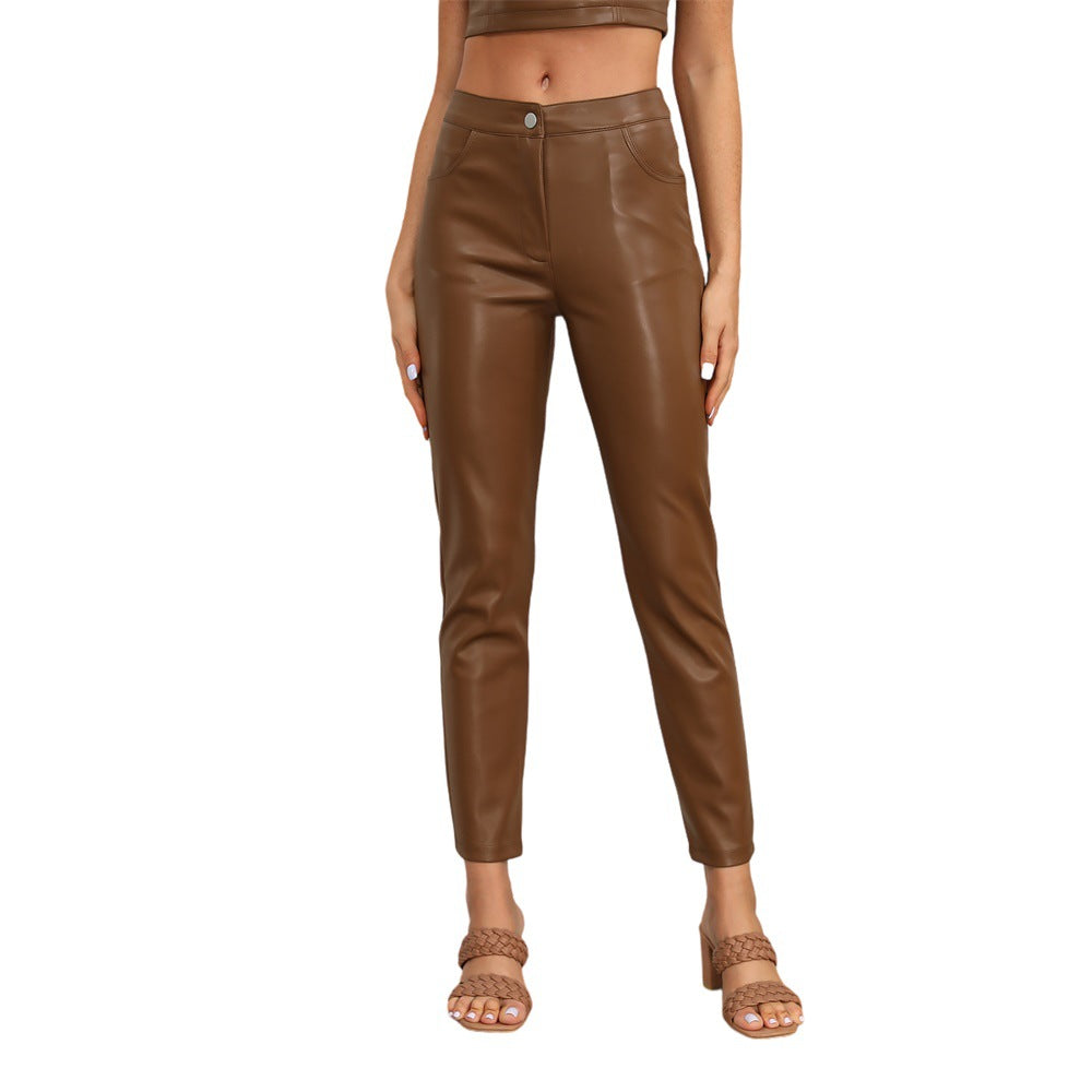 Autumn And Winter Fashionable Low-Waist Slim Fit Leather Pants 8