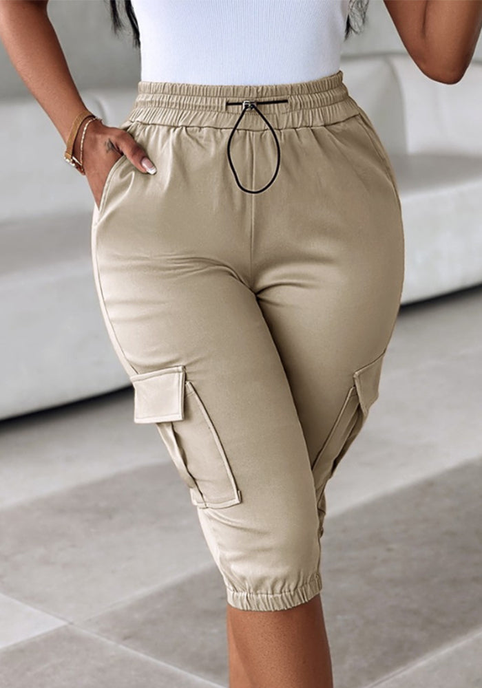 Women elastic waist pocket Cargo shorts
