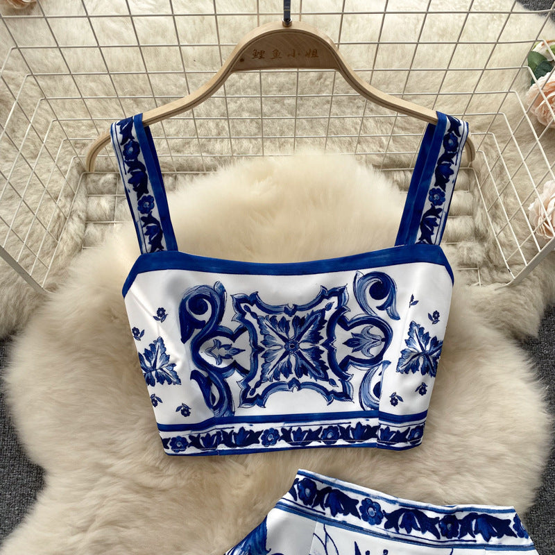 Women Summer Printed Camisole + Skirt Two-piece Set 8