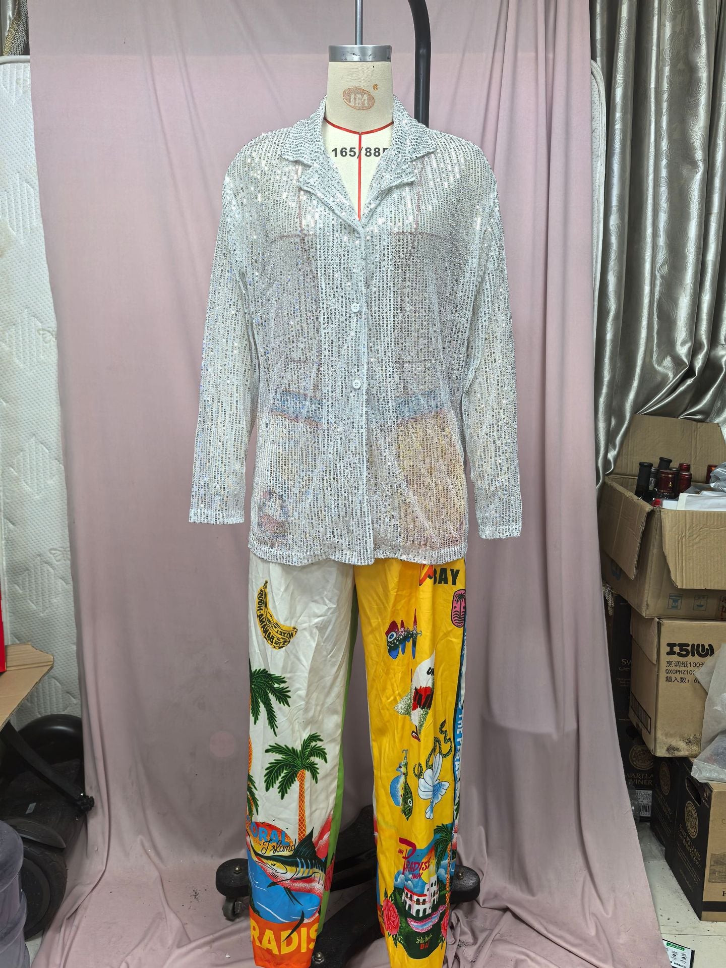 Women spring and summer sequined Top Turndown Collar long-sleeved shirt 19