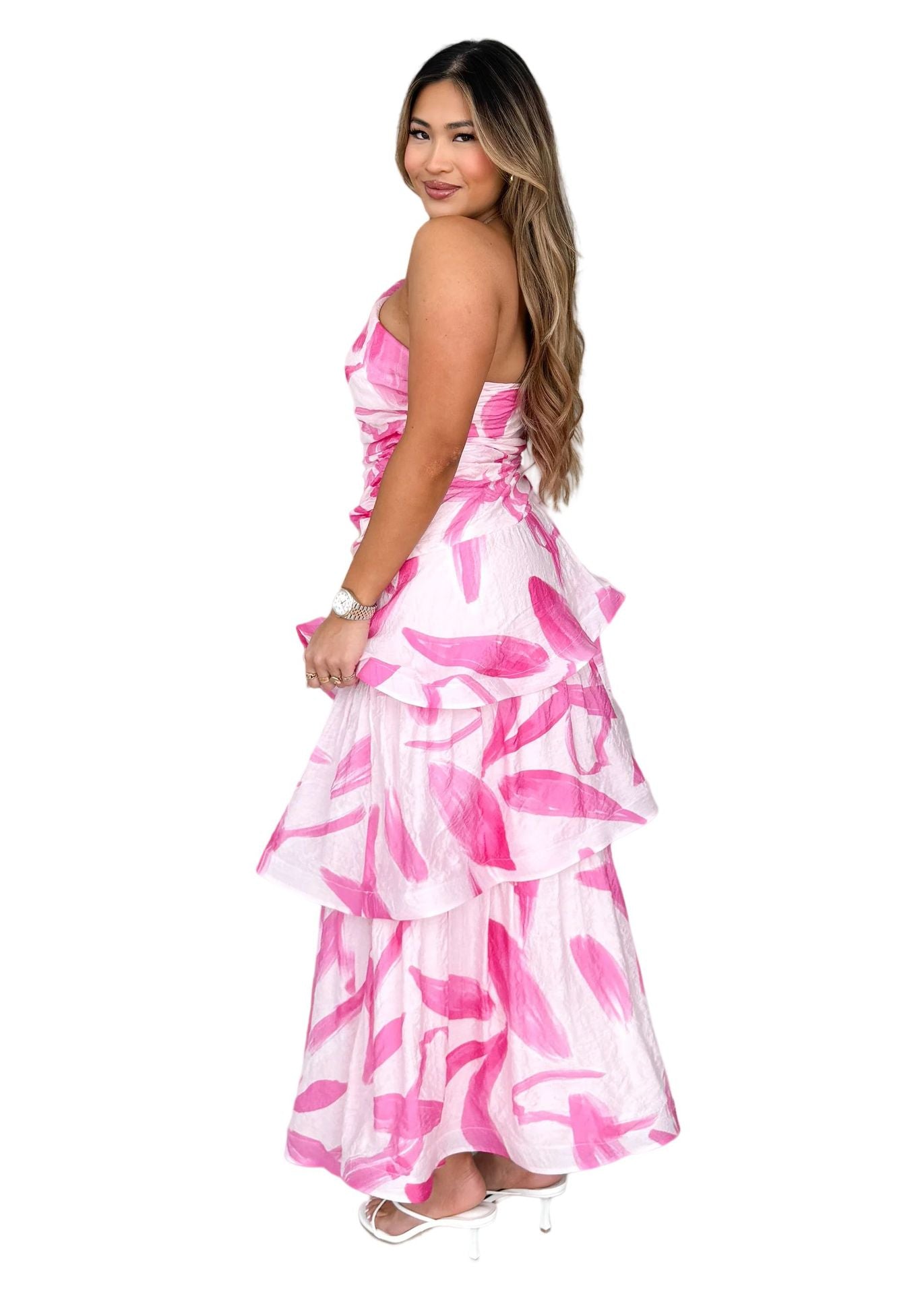 Women Summer One-shoulder strap print dress 15