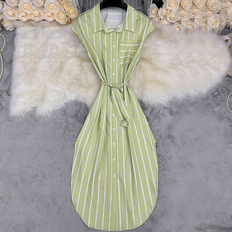 Spring Printed Turndown Collar Loose Shirt Dress 8