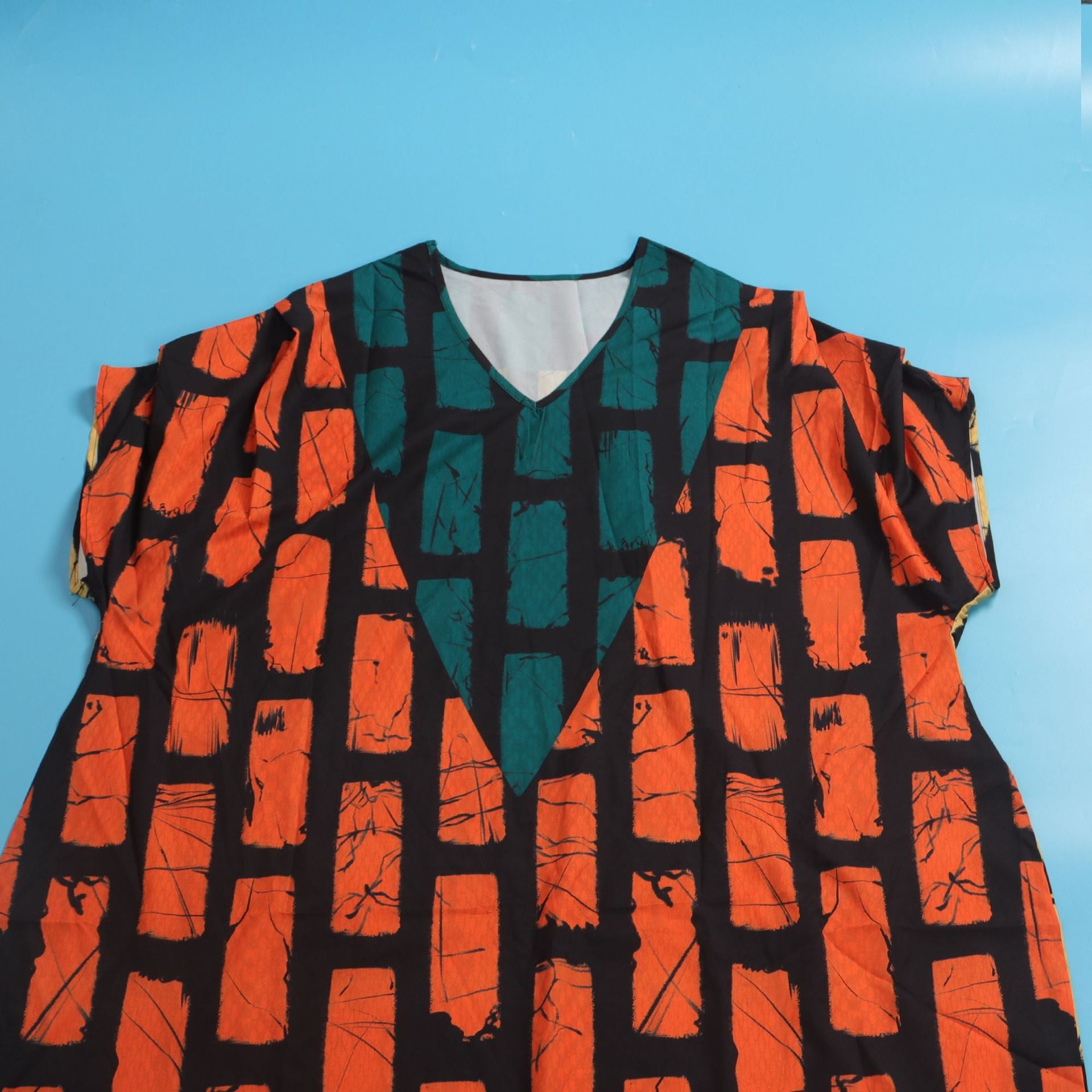 Women Contrast Print Loose Slit Dress 19