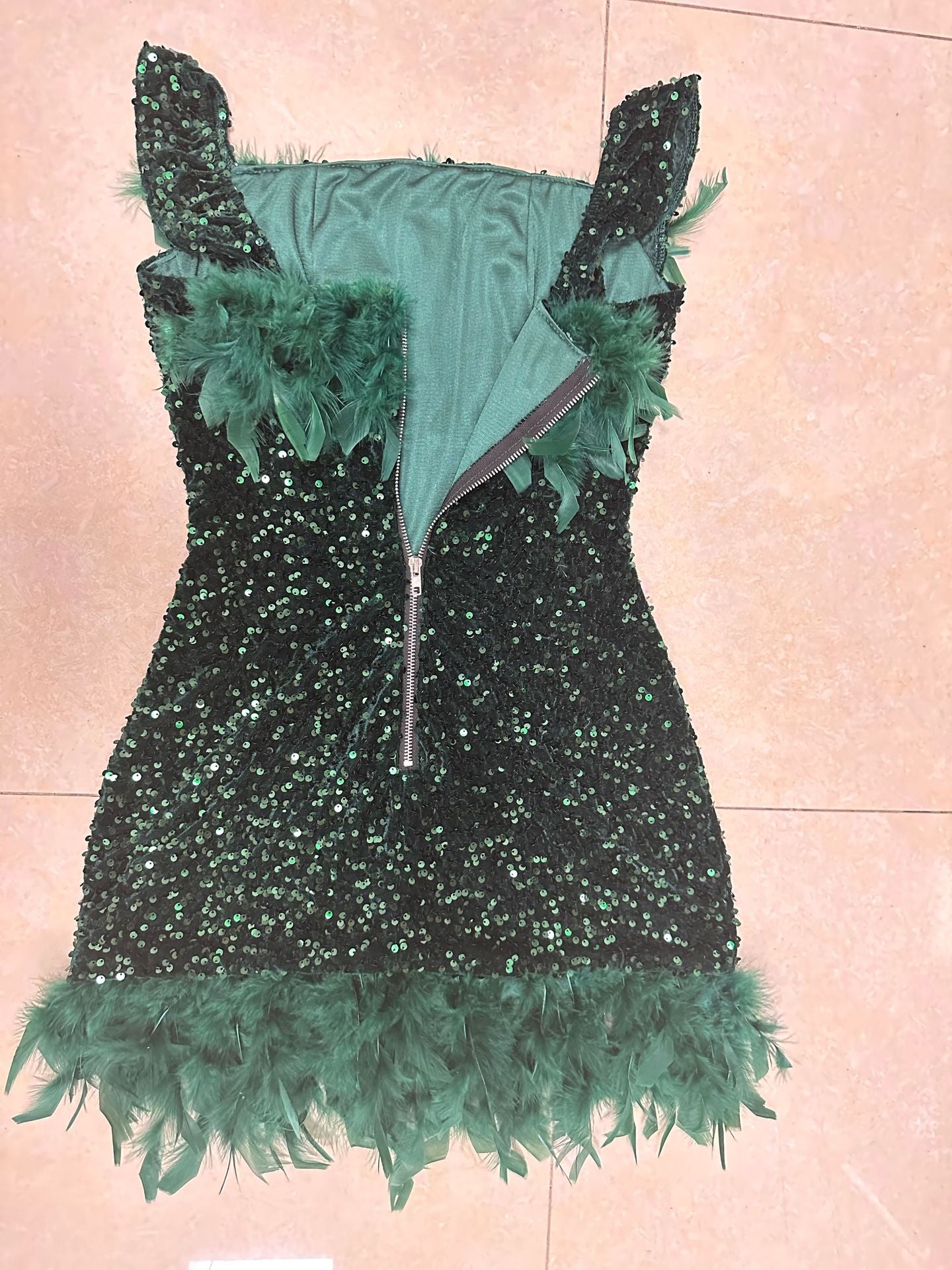 Women's Summer Sequin Low Back Beach Dress Off Shoulder Feather Bodycon Dress 24