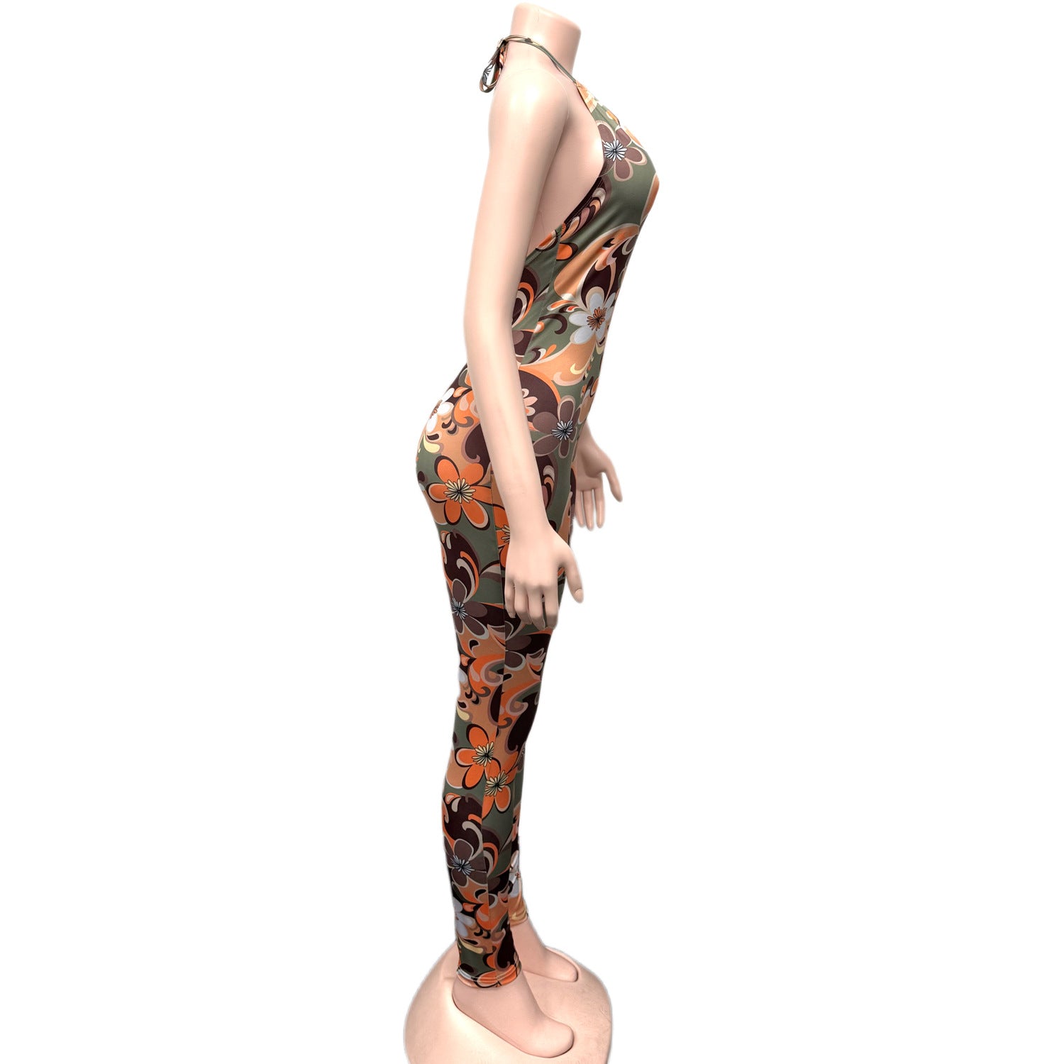 Women's Summer Sexy Deep Low Back Halter Neck Fashion Print Slim Fit Jumpsuit 7