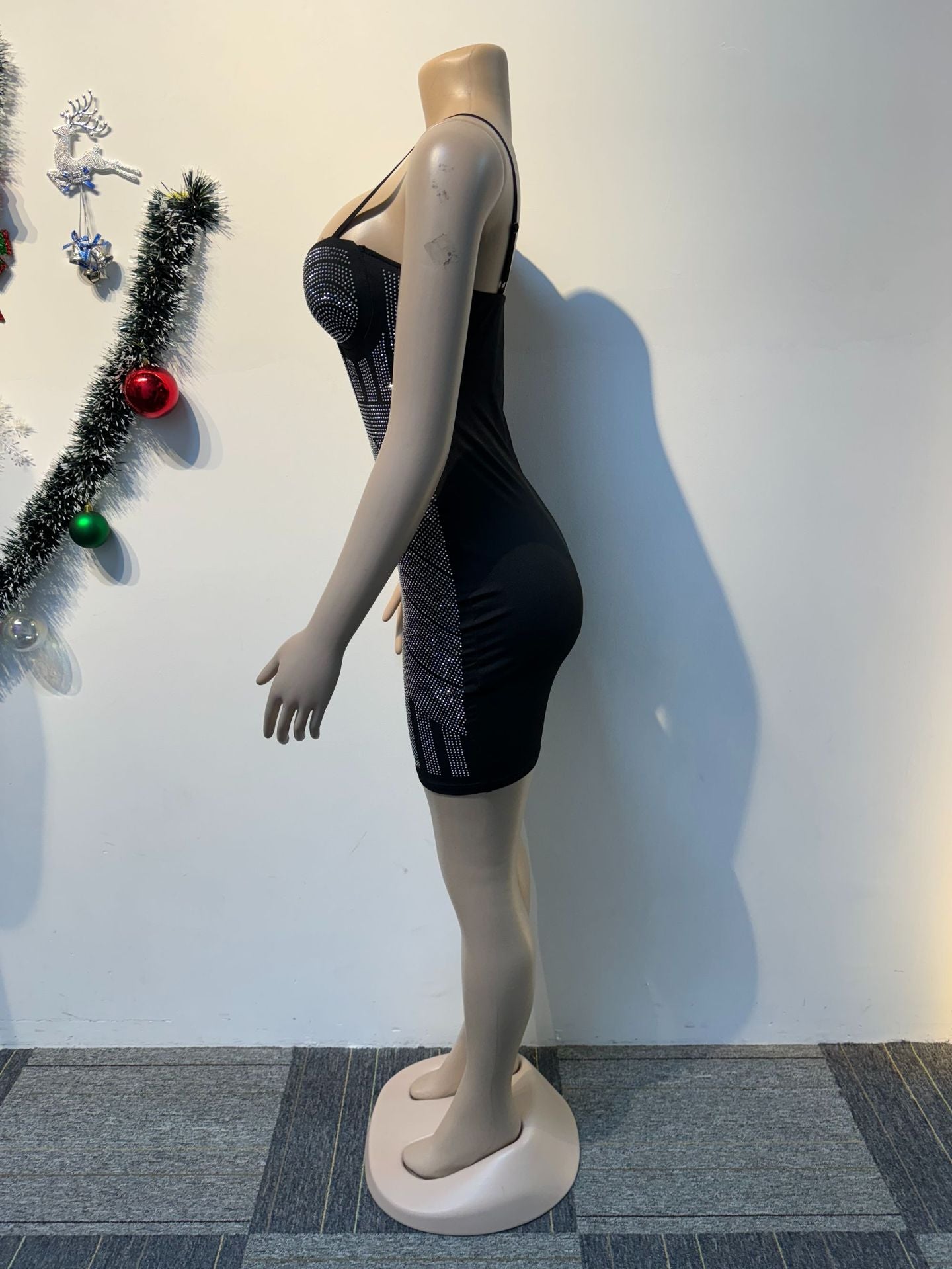 Women sexy beaded suspender elastic bodycon dress 7