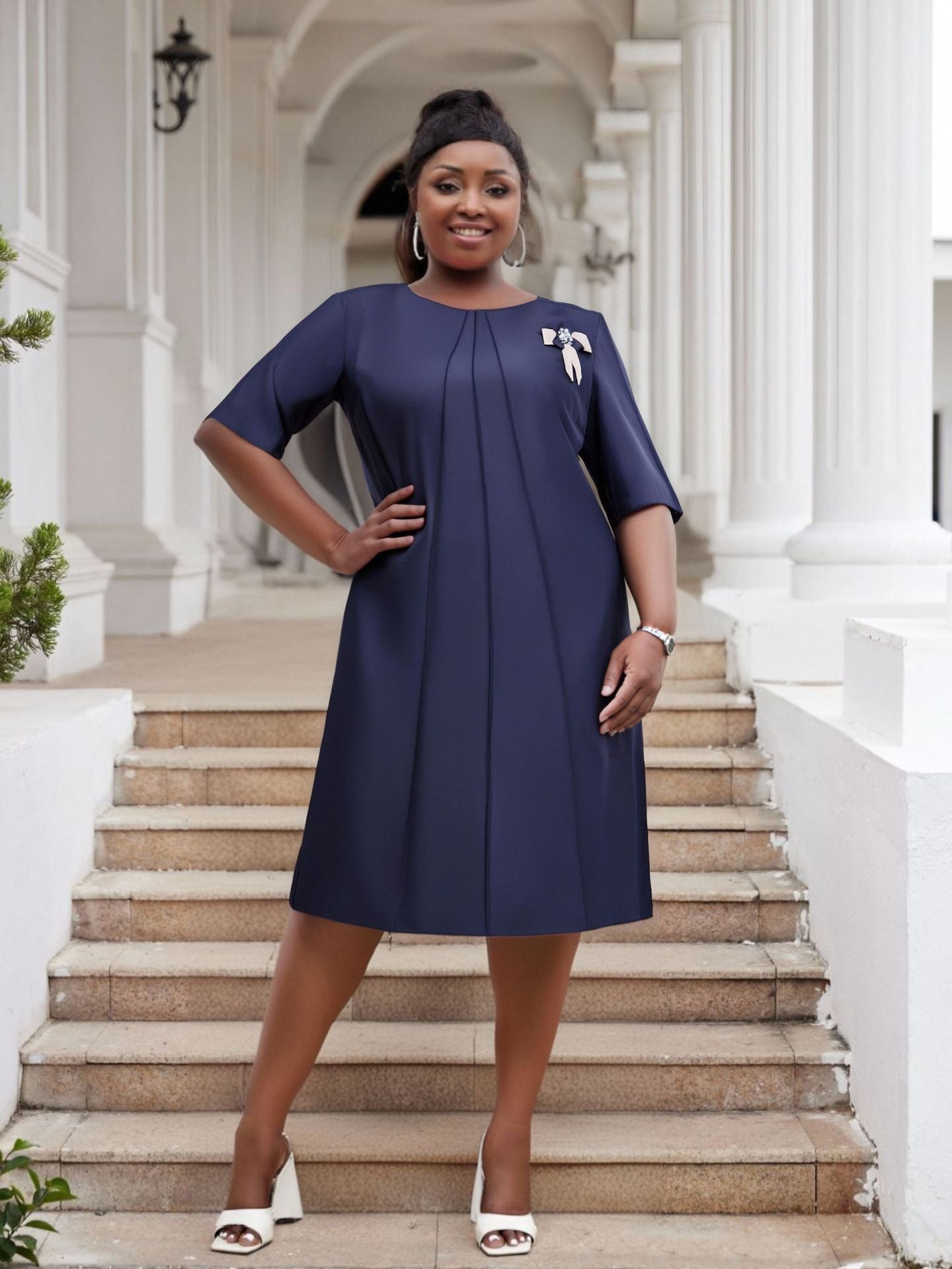 Plus Size Women Women Elegant Solid Casual Dresses 12