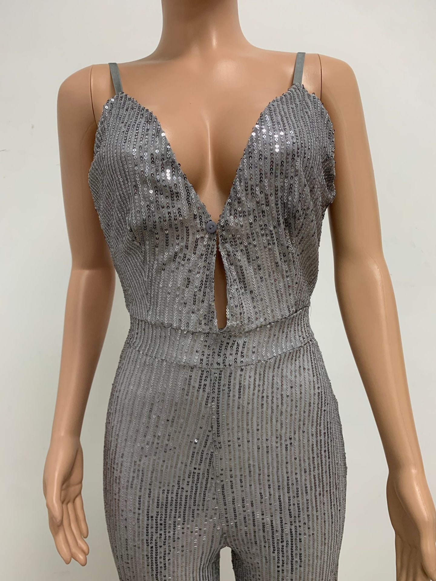 Deep V Neck Low Back Sleeveless Chic Sequined Straps Elegant Women's Party Jumpsuit 129
