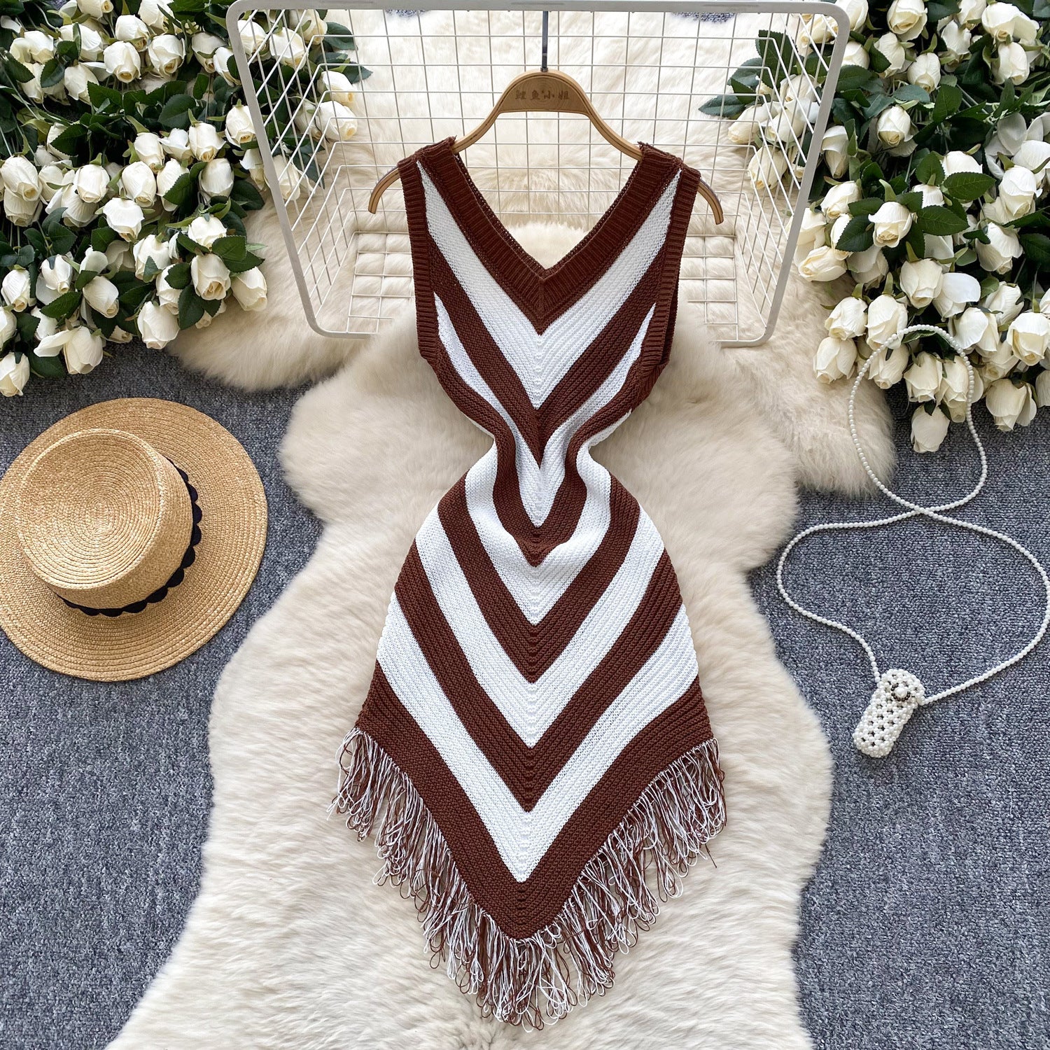 Holidays Women's Summer Color Matching Slim Irregular Tassel Dress 6