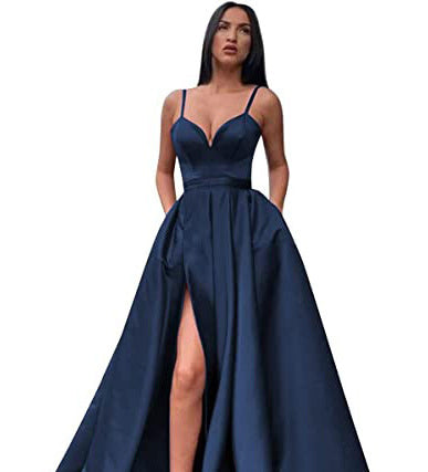 Sexy Solid Colo Strap Slit Prom Dress Beach Weddings Gowm（Processing time need 3-6 days） 8