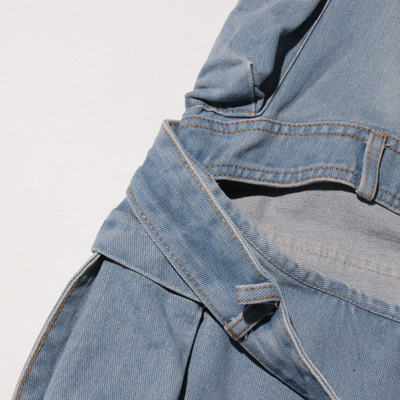 Women Street Denim Washed Cargo Wide-Leg Pants 22