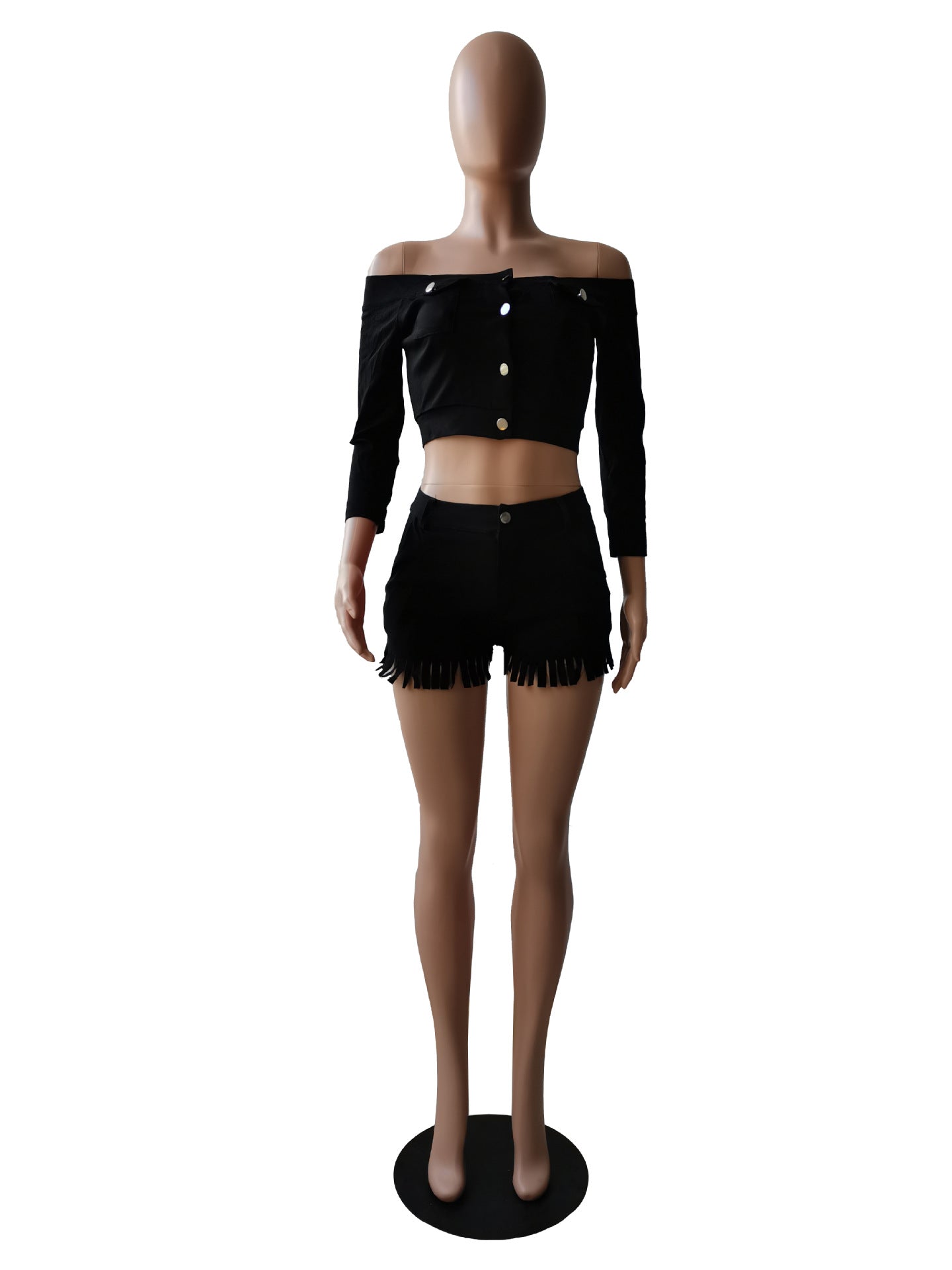 Women's Clothing High Stretch Off Shoulder Two-Piece Shorts Set 17