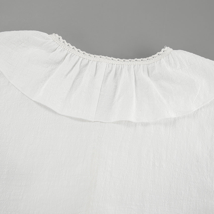 Women Lace Sexy V-Neck Retro Ruffle Shirt 19