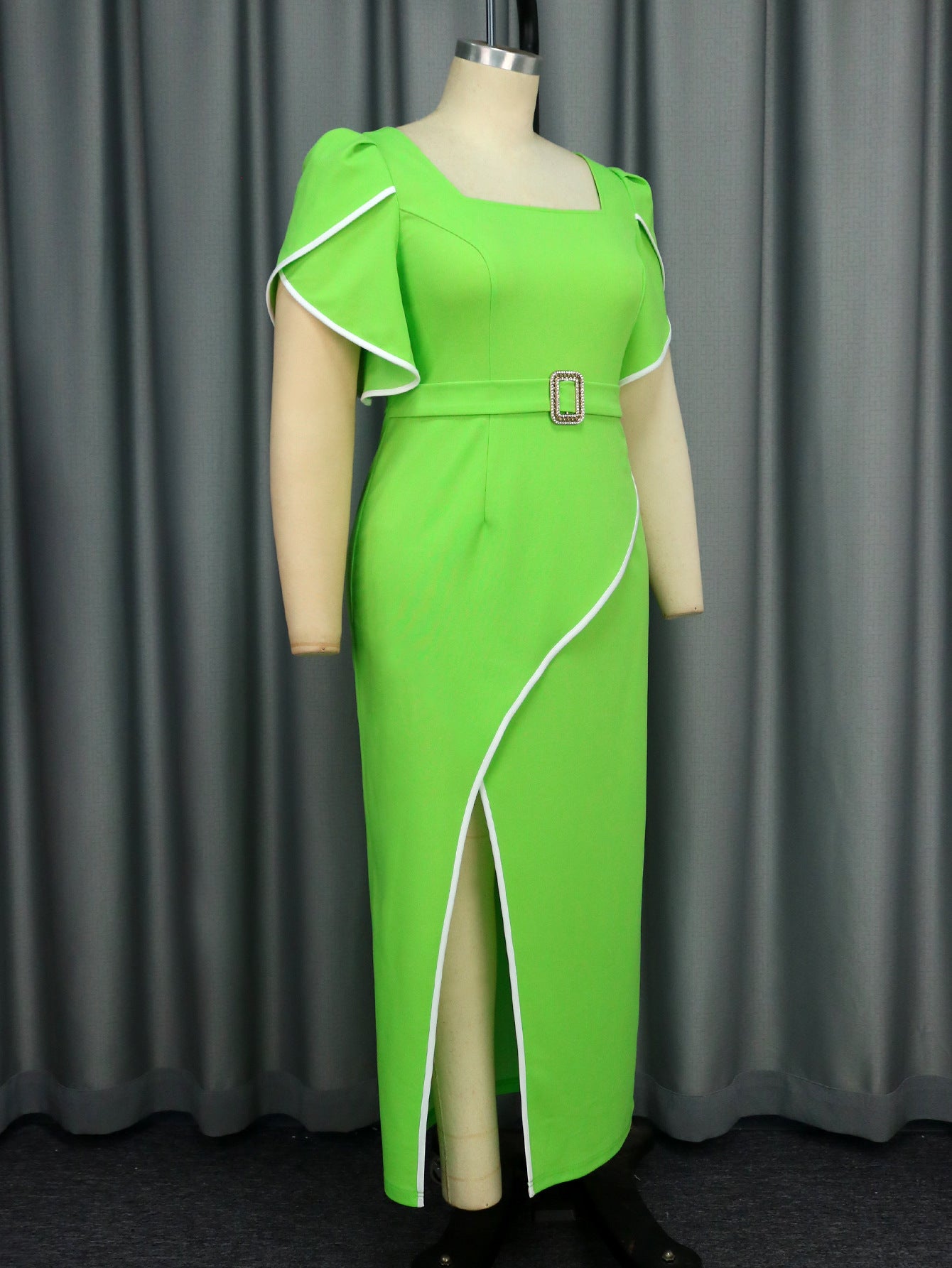 Women Elegant Square Neck Ruffle Sleeve Dress 5