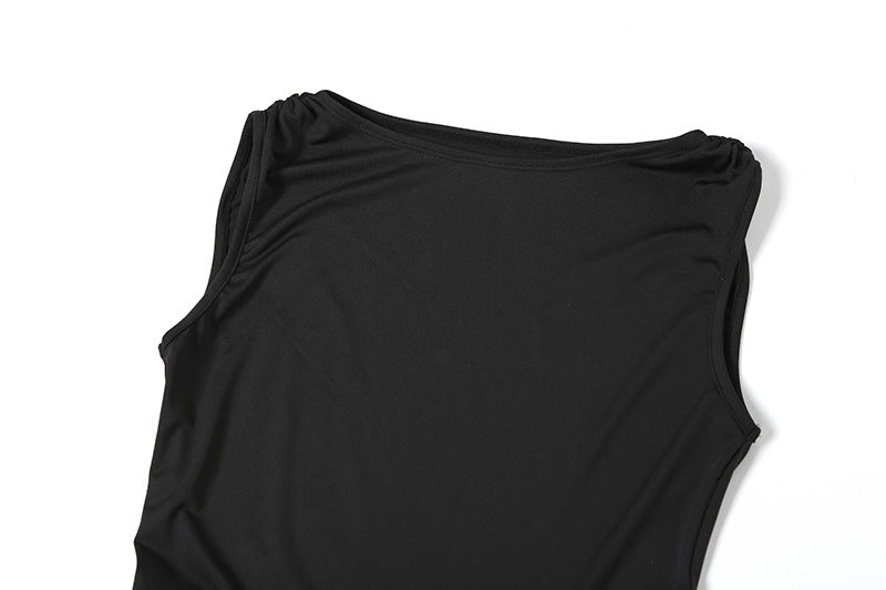 Spring Fashion Solid Color Sleeveless Pleated High Waist Slim Fit Long Dress 13