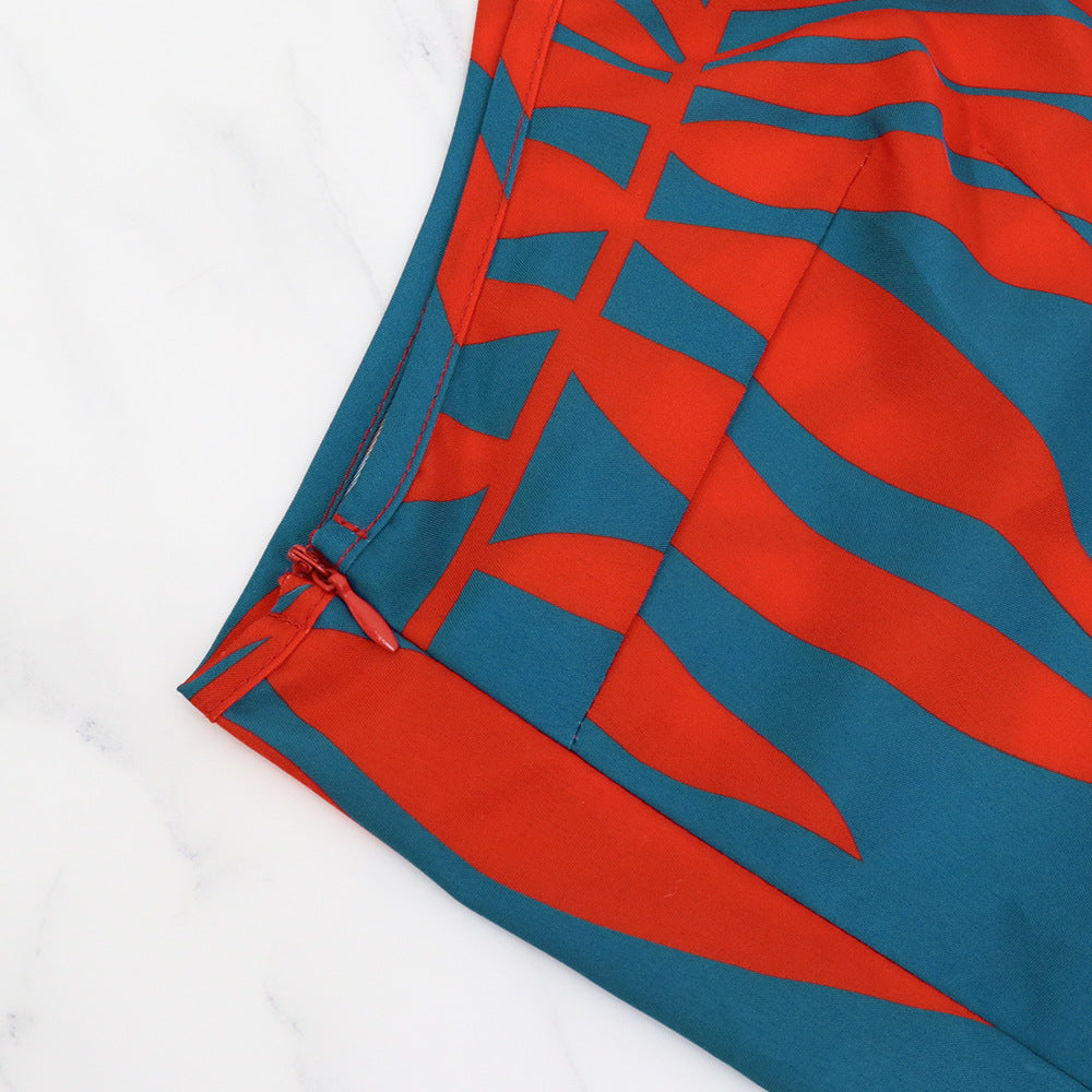 Women's Slash Shoulder Sexy Slit Printed Formal Party Evening Dress 6