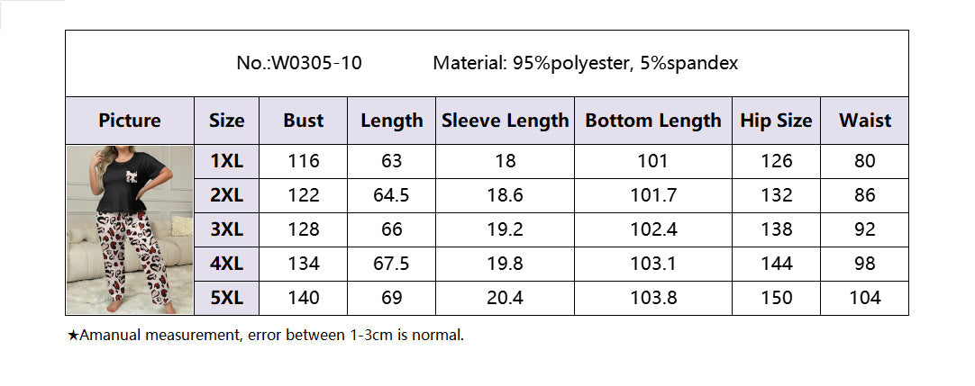 Women's Home Clothes Heart Print Short Sleeve Pants Set Plus Size Pajamas 3