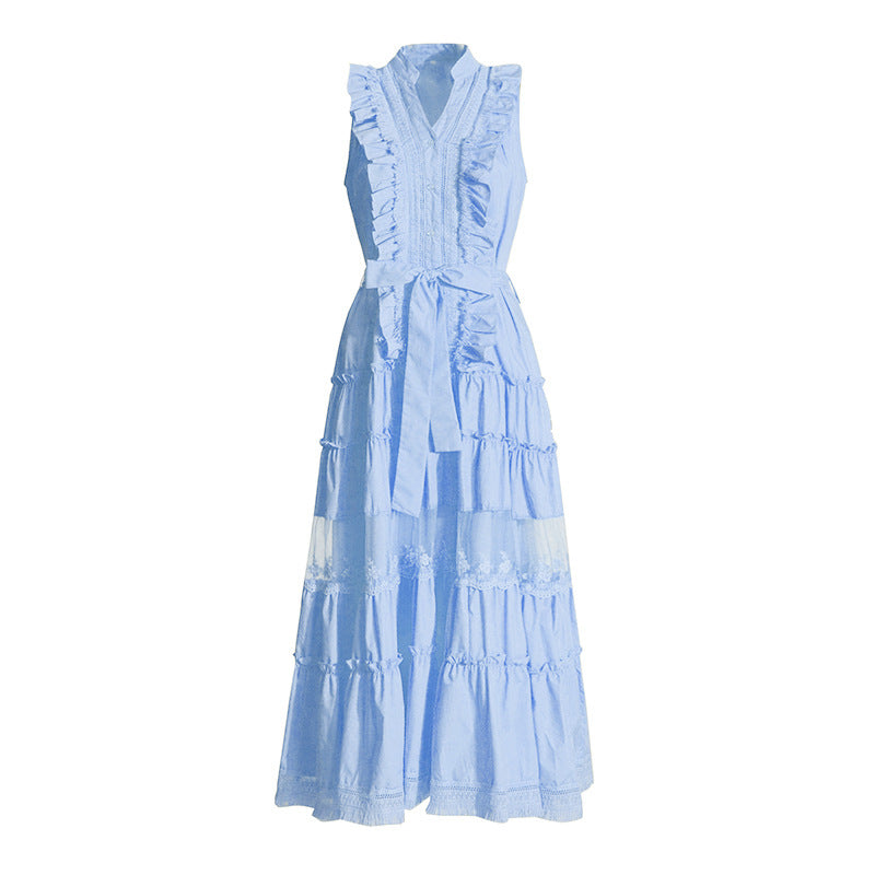 Women's Sleeveless Ruffle Chic Slim Waist Fashion Long Dress 16