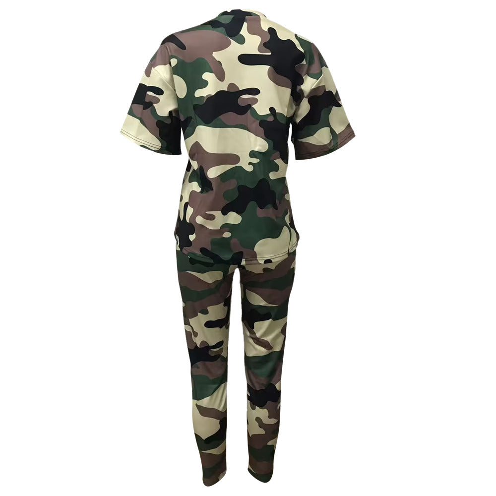 Trendy Letter-Print Camouflage Two-Piece Women's Pant Set 4