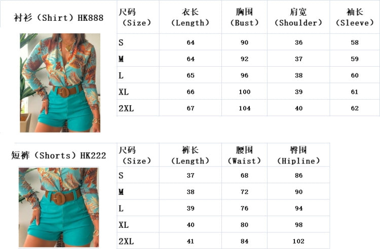 Summer Formal Print Pink Long Sleeve Blouse and Plain Shorts 2 Piece Set 4