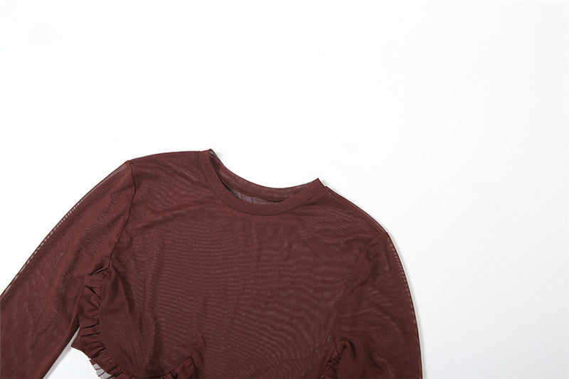 Women autumn sexy mesh patchwork see-through long-sleeved dress 11