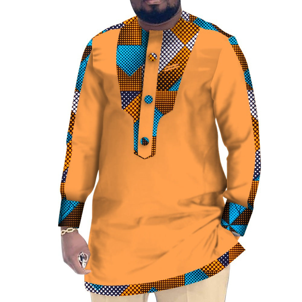 Casual Cotton Men's African Clothing Dashiki Patchwork Long Sleeve Top Bazin Ridge Traditional African Clothing 28
