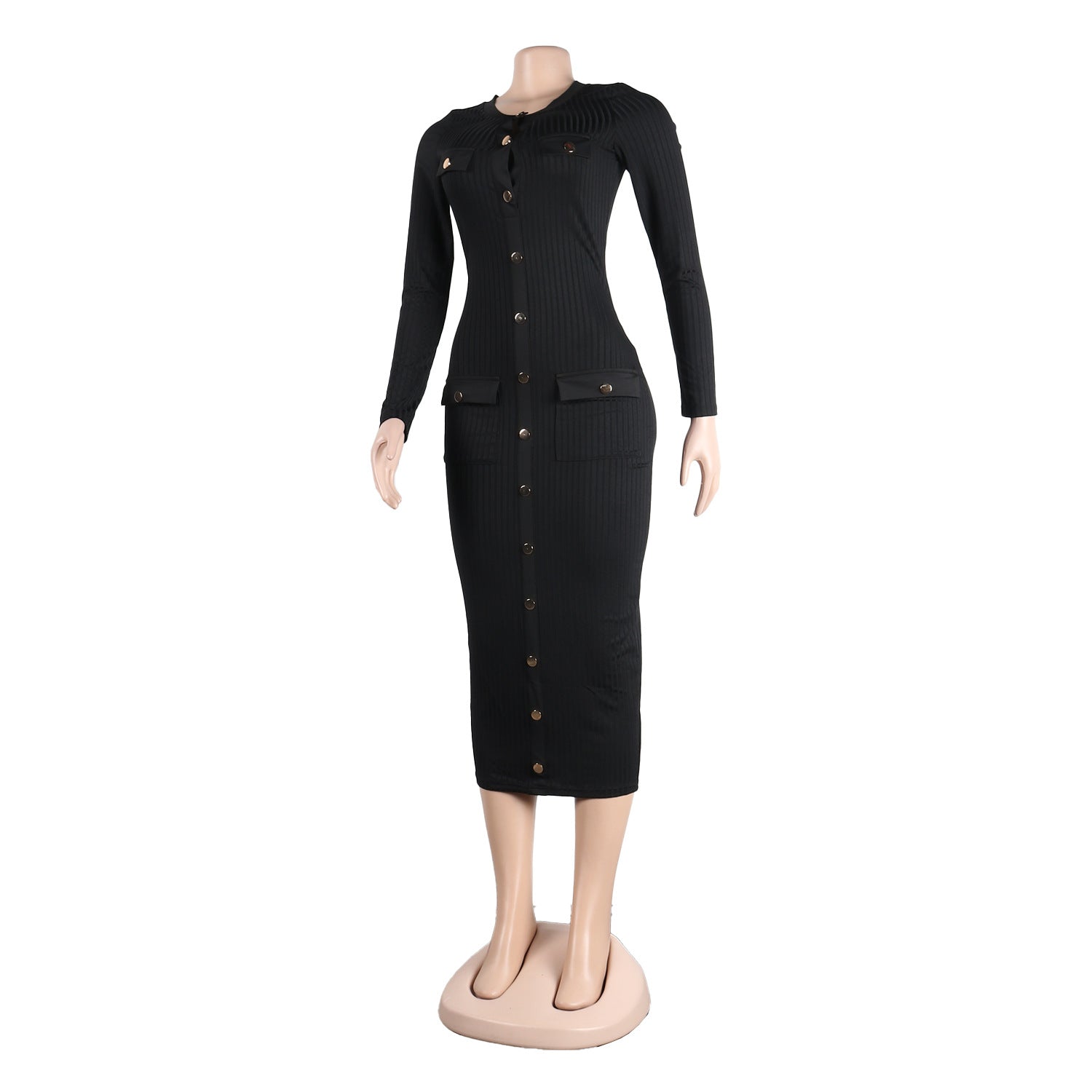 Sexy Slim Fit Solid Color Ribbed Long Bodycon Dress 11