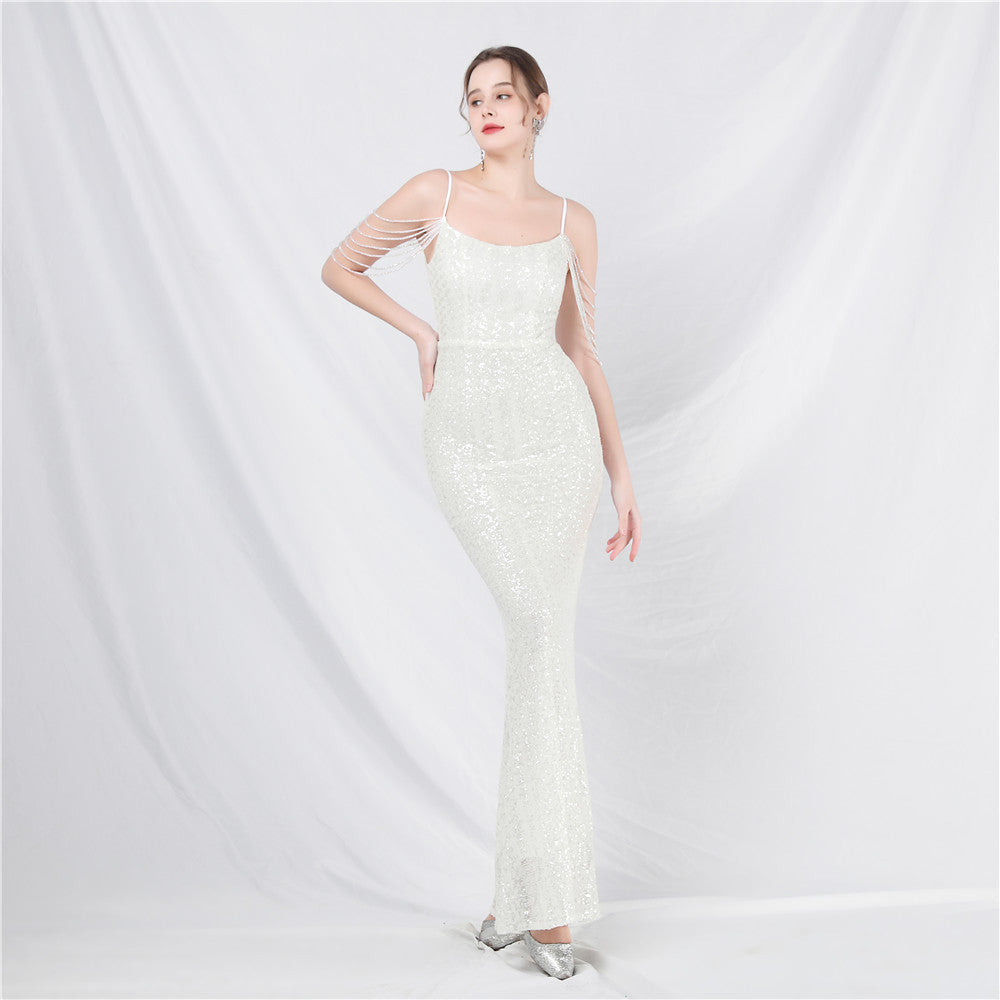 luxury sequins beaded long evening dress
