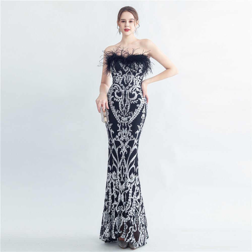 feather high-end Strapless evening dress 8
