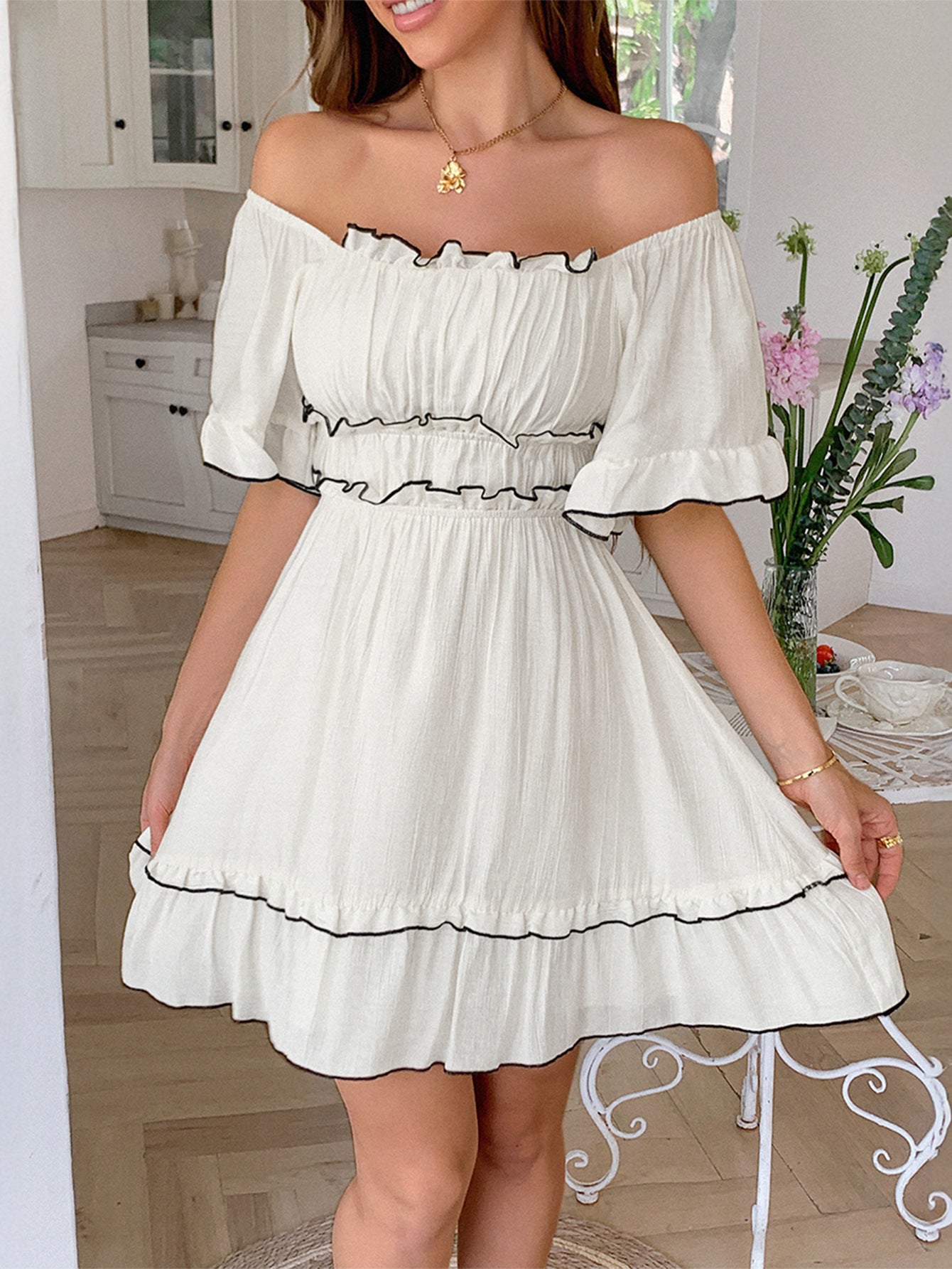 Spring-Summer Holiday Off Shoulder Casual Beach Dress for Women 4