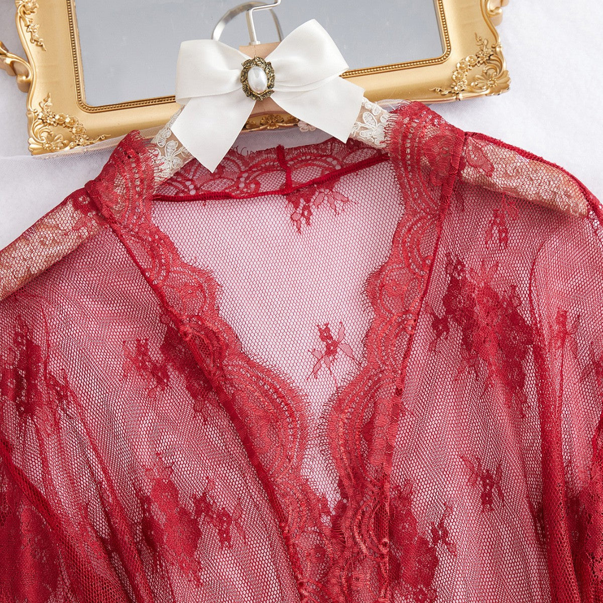 Women Outer Robe Suspender Dress Lace Sexy Lingerie 4