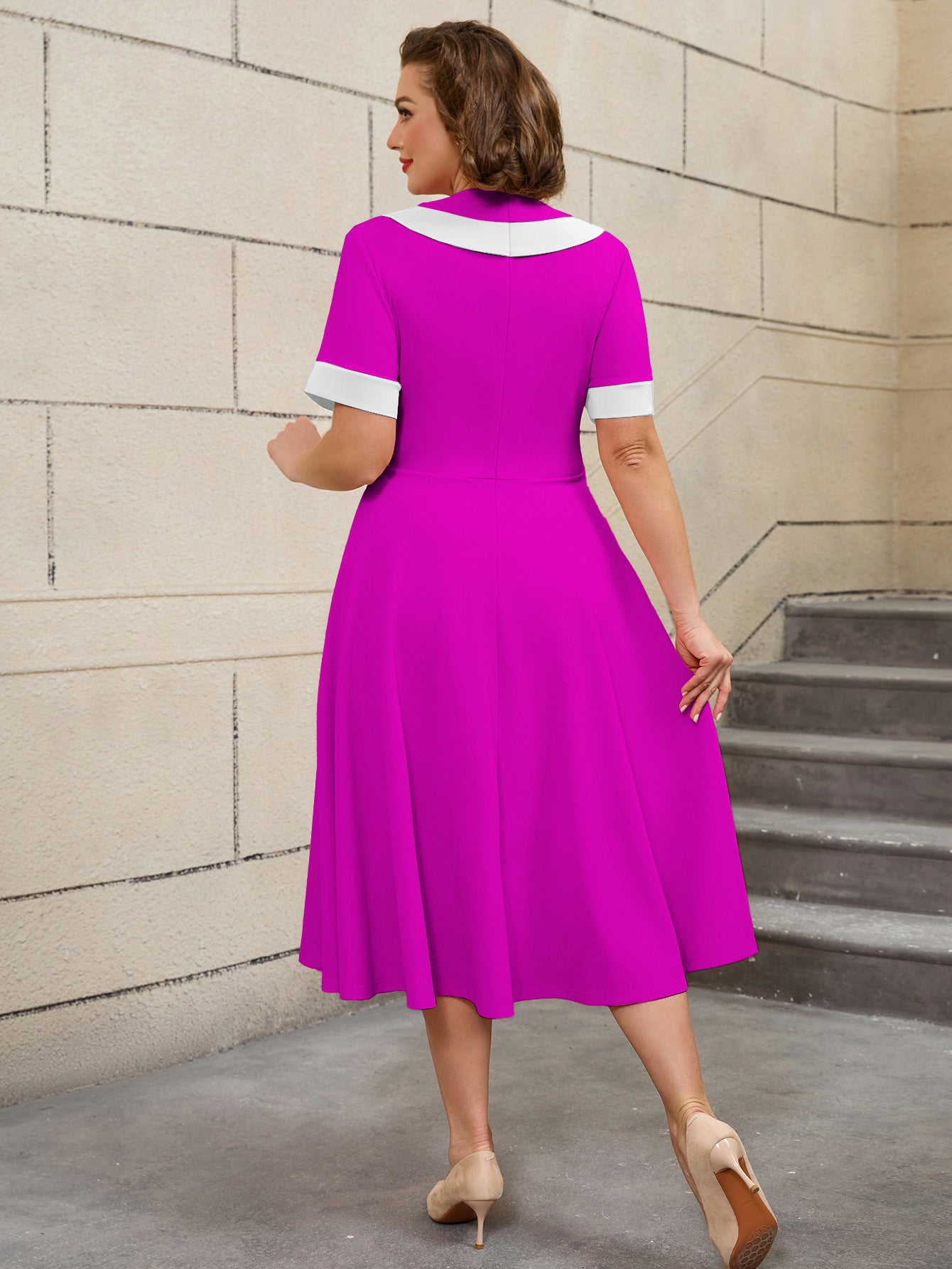 High-Waist Contrast Color A-Line Plus Size Formal Party Cocktail Dress 24