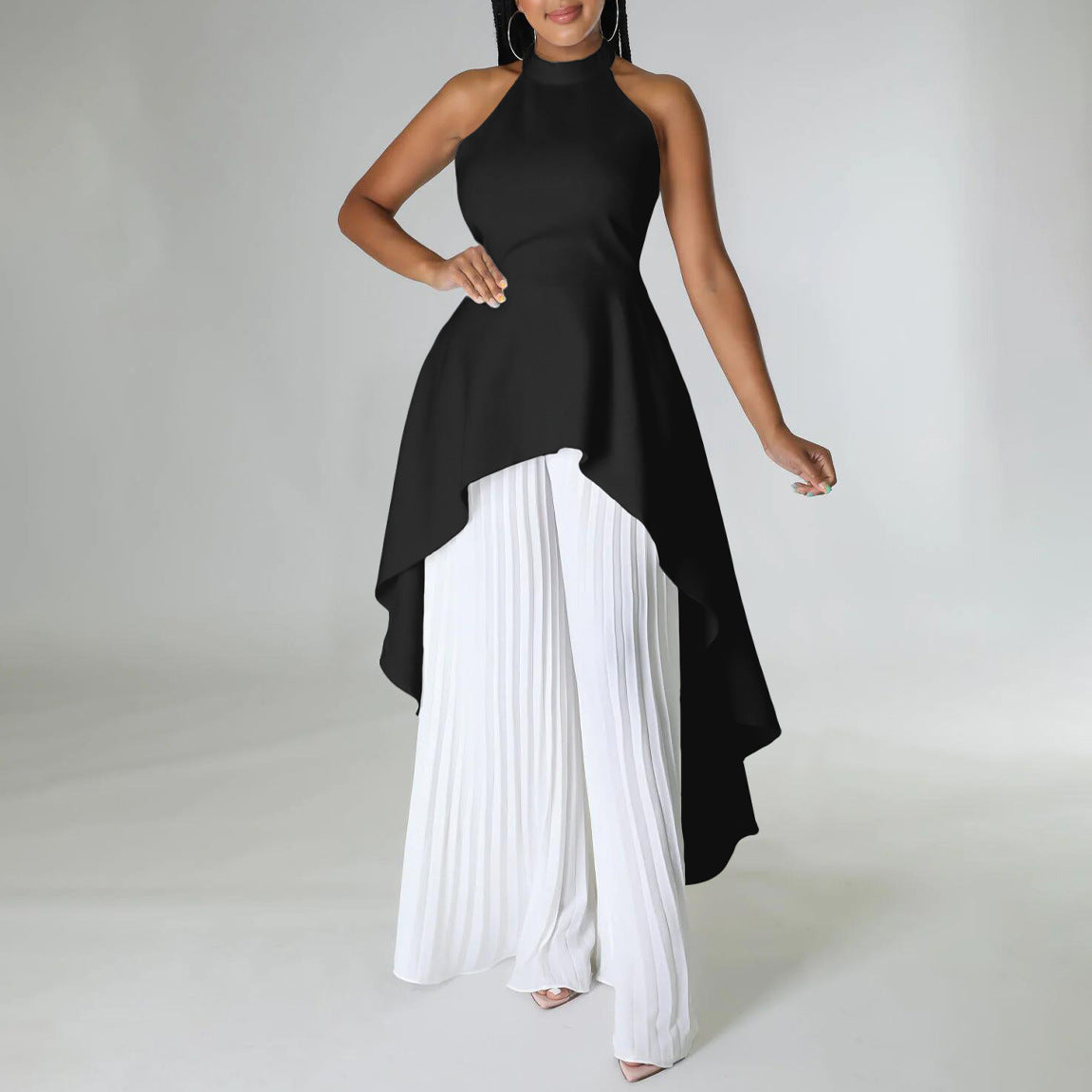 Women Sleeveless Irregular Top and Wide-leg Pants Two-Piece Set 7