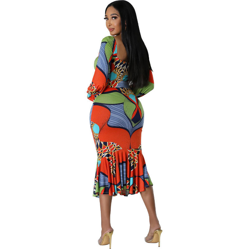 Casual Fashion Women's Long Sleeve Slim Printed Dress 6