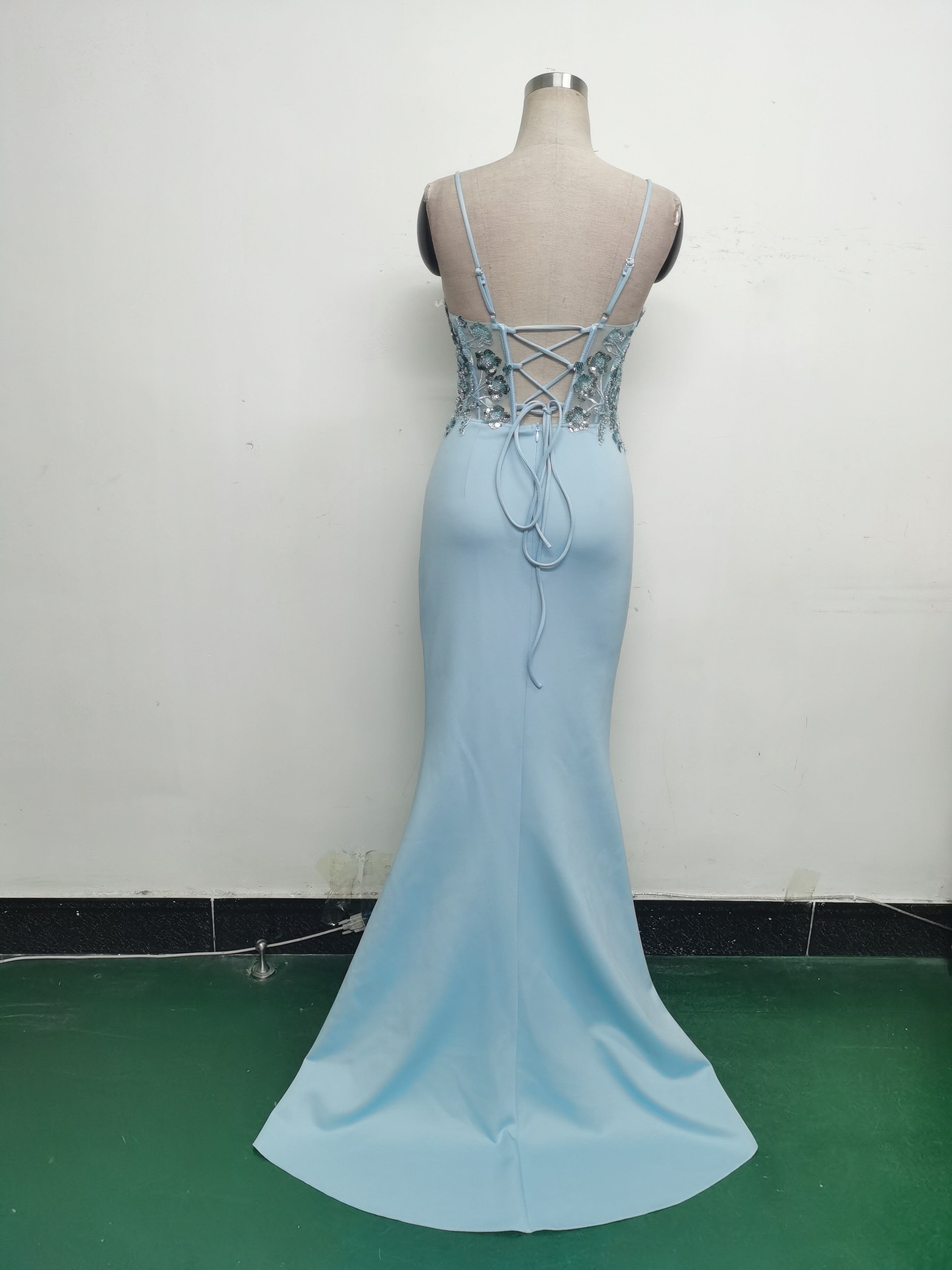 Women Fishbone Lace-Up Sequin Embroidery Formal Formal Party Evening Dress 31