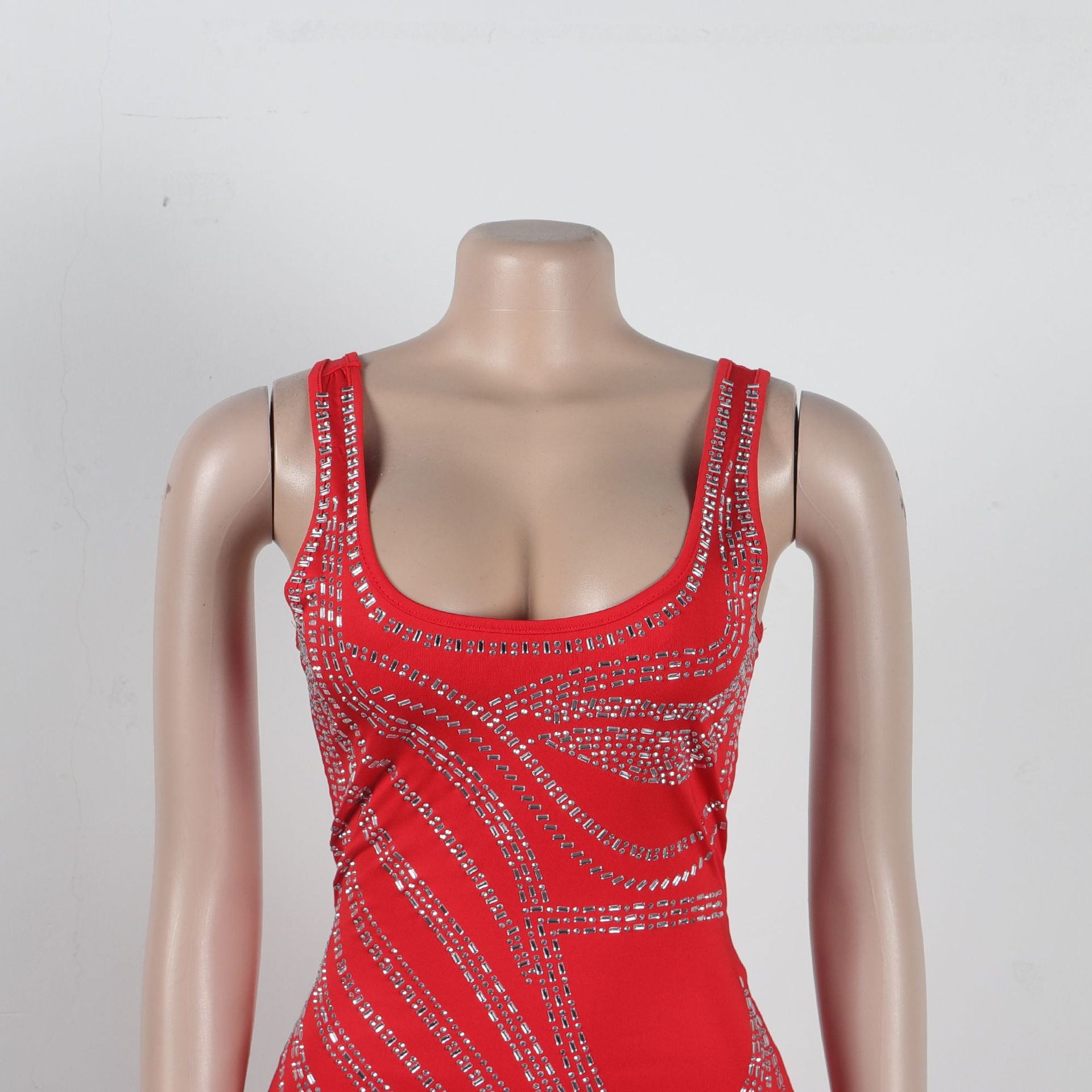 Women Sexy Beaded Sleeveless Bodycon Slit Dress 31